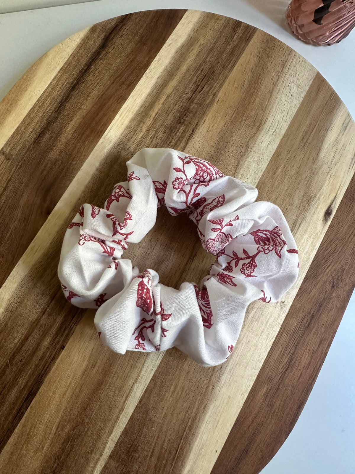 Chouchou toile de jouy rouge