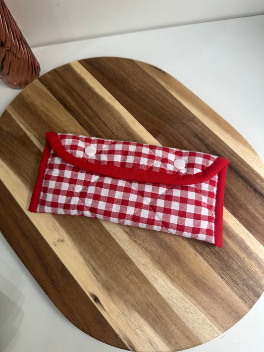 Etui à lunettes vichy rouge et cerises