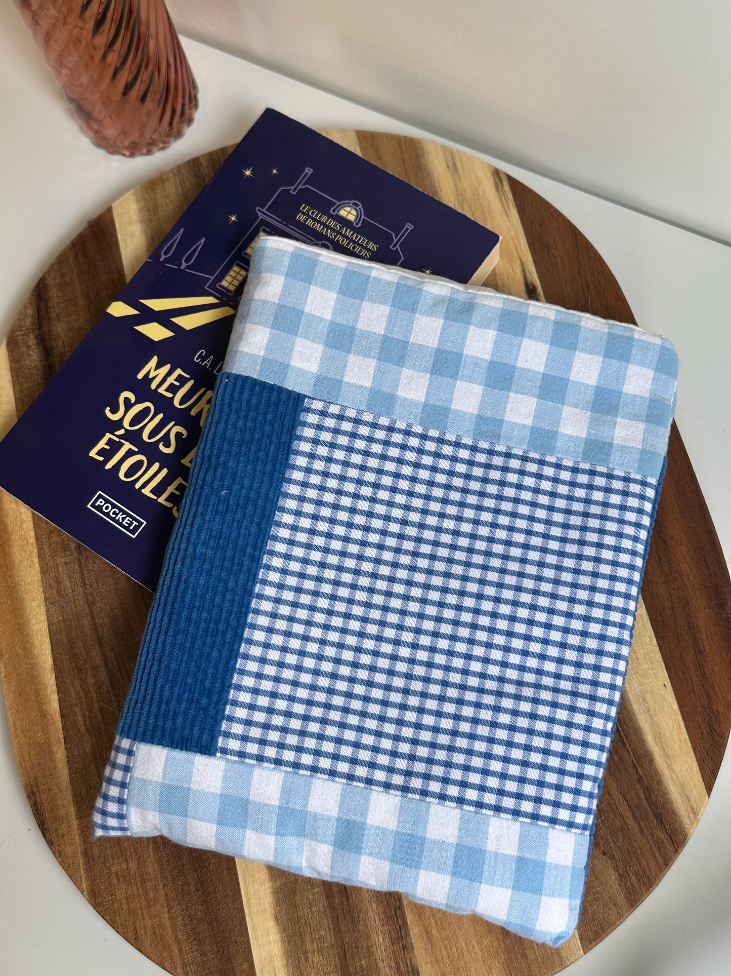 Housse à livre poche patchwork bleu