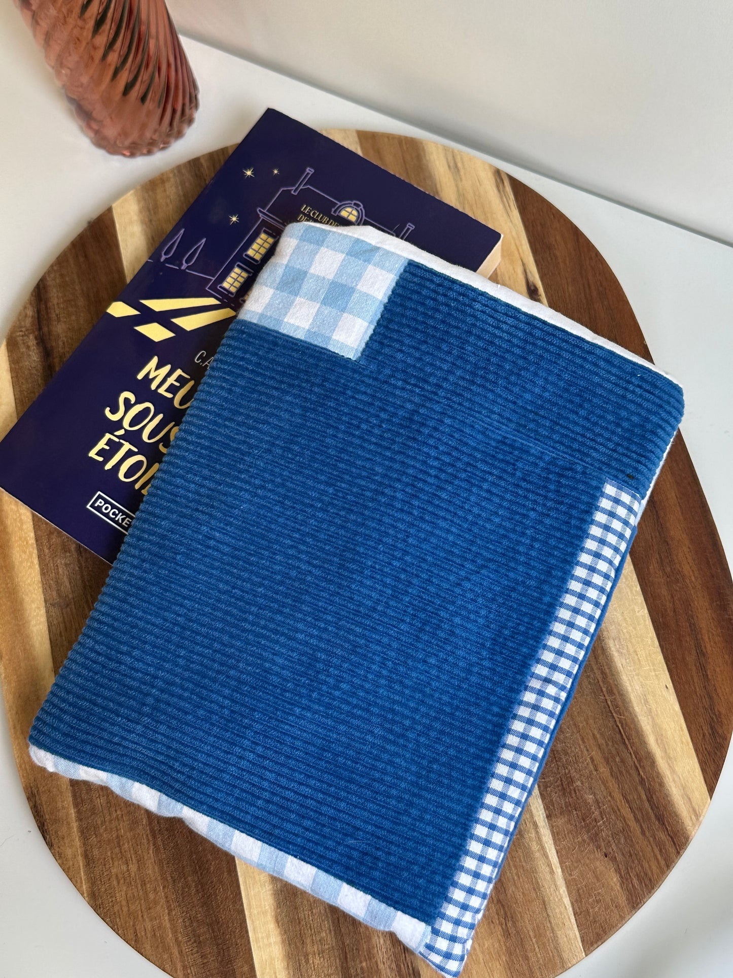 Housse à livre poche patchwork bleu