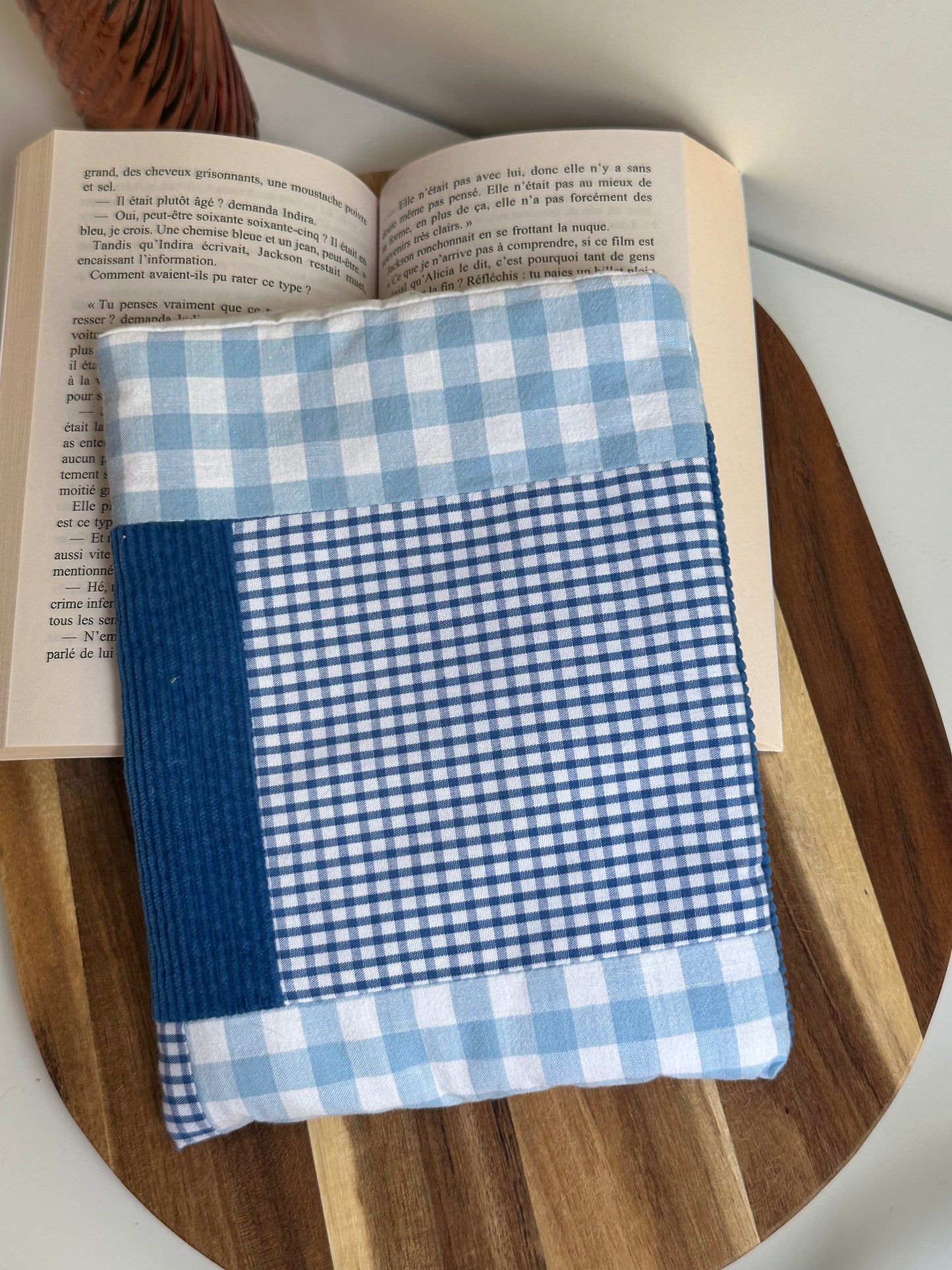 Housse à livre poche patchwork bleu
