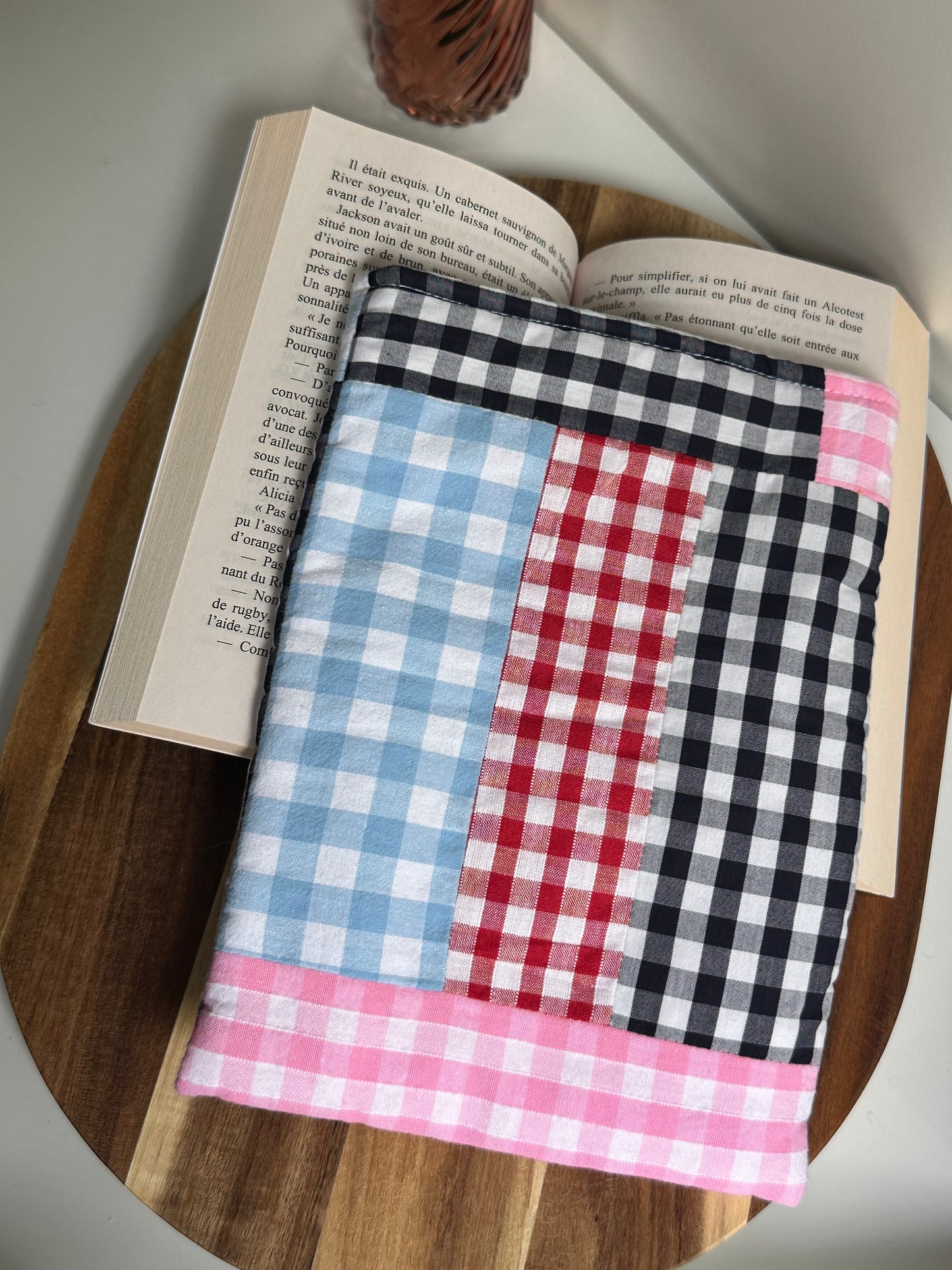 Housse à livre patchwork vichy - poche