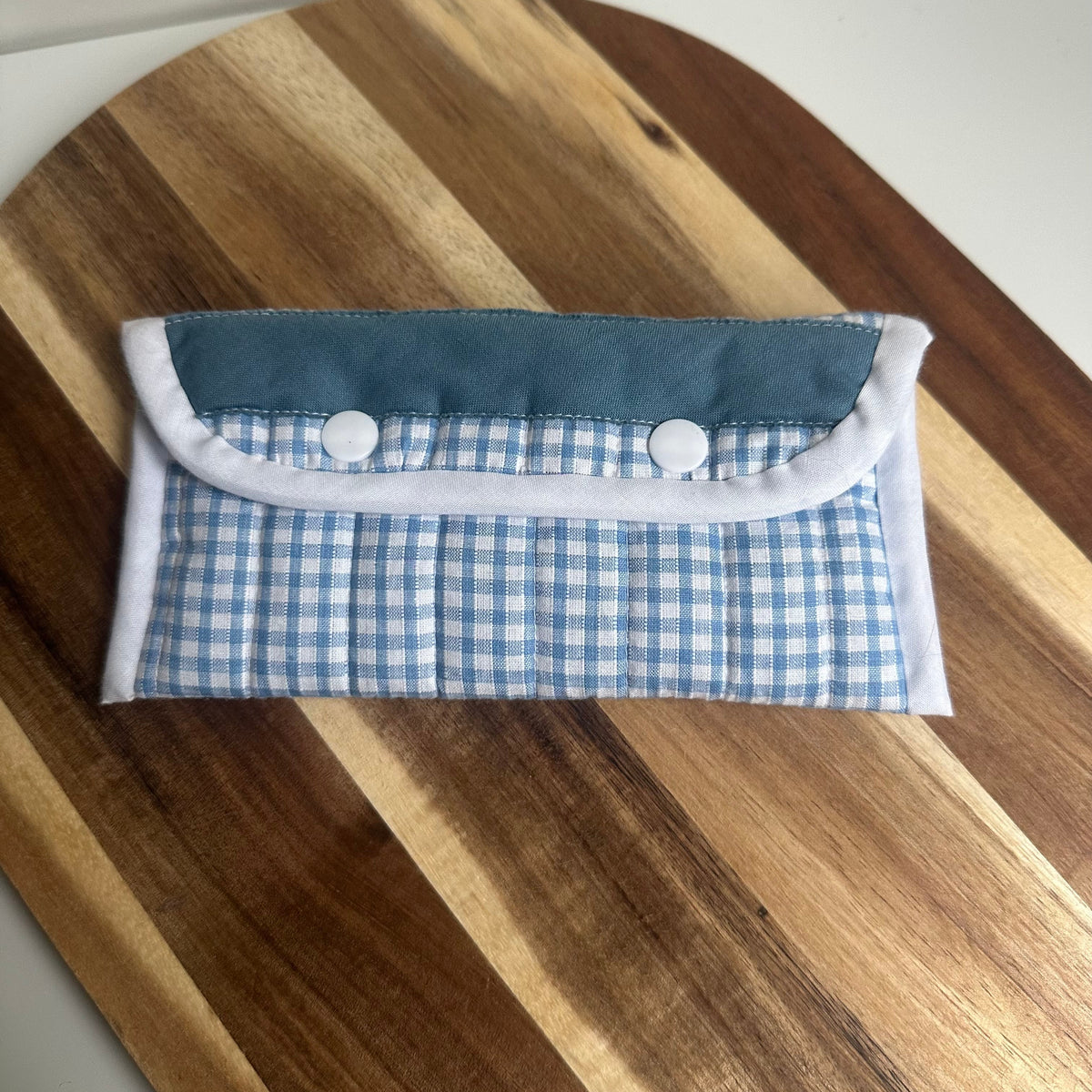 Etui à lunettes à carreaux bleus et blancs